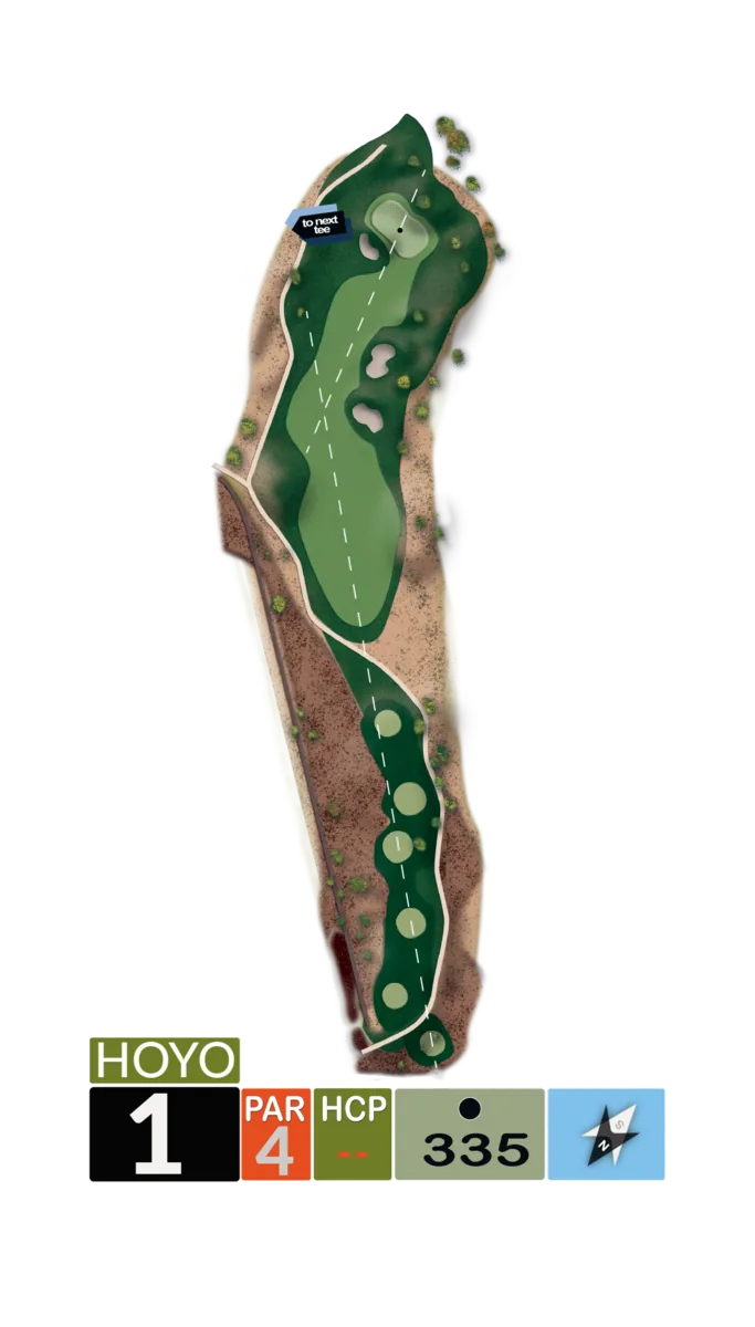 Plano del hoyo 1, par 4, 335 metros