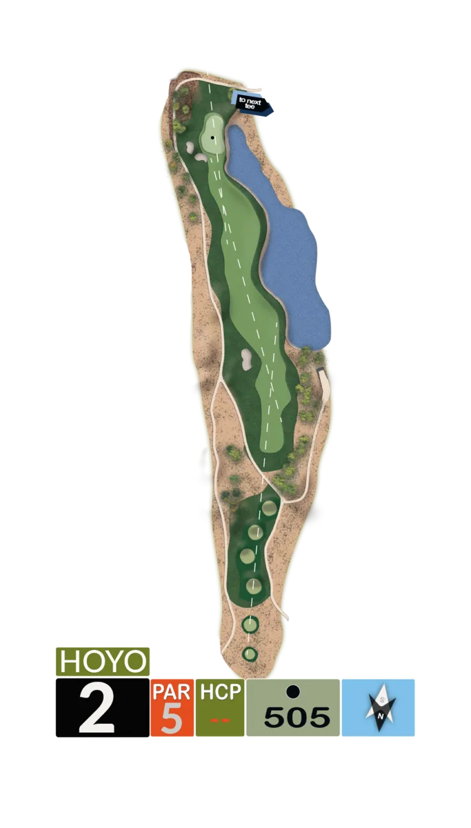 Plano del hoyo 2, par 5, 505 metros