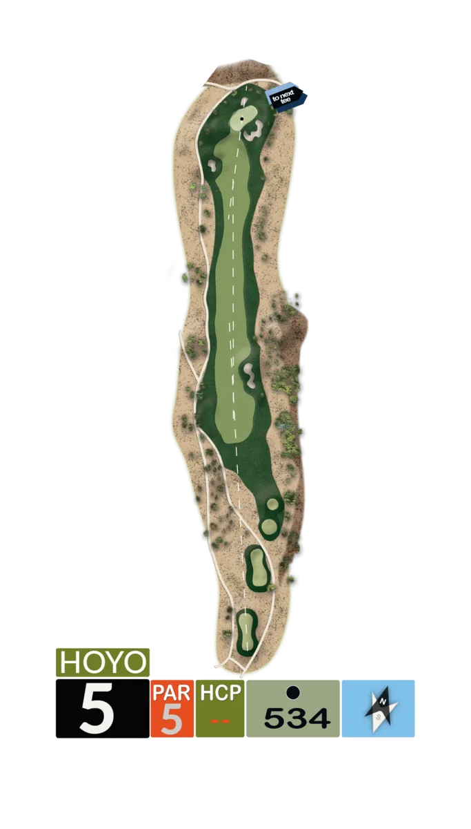 Plano del hoyo 5, par 5, 534 metros