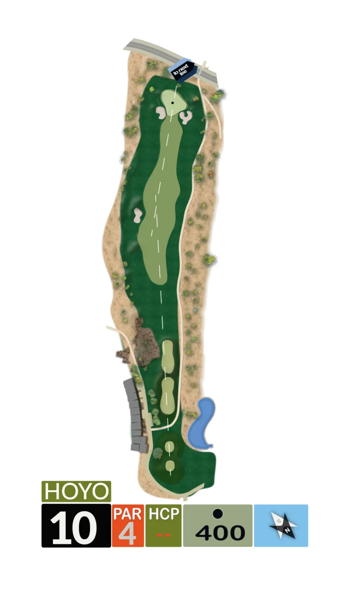 Plano del hoyo 10, par 4, 400 metros