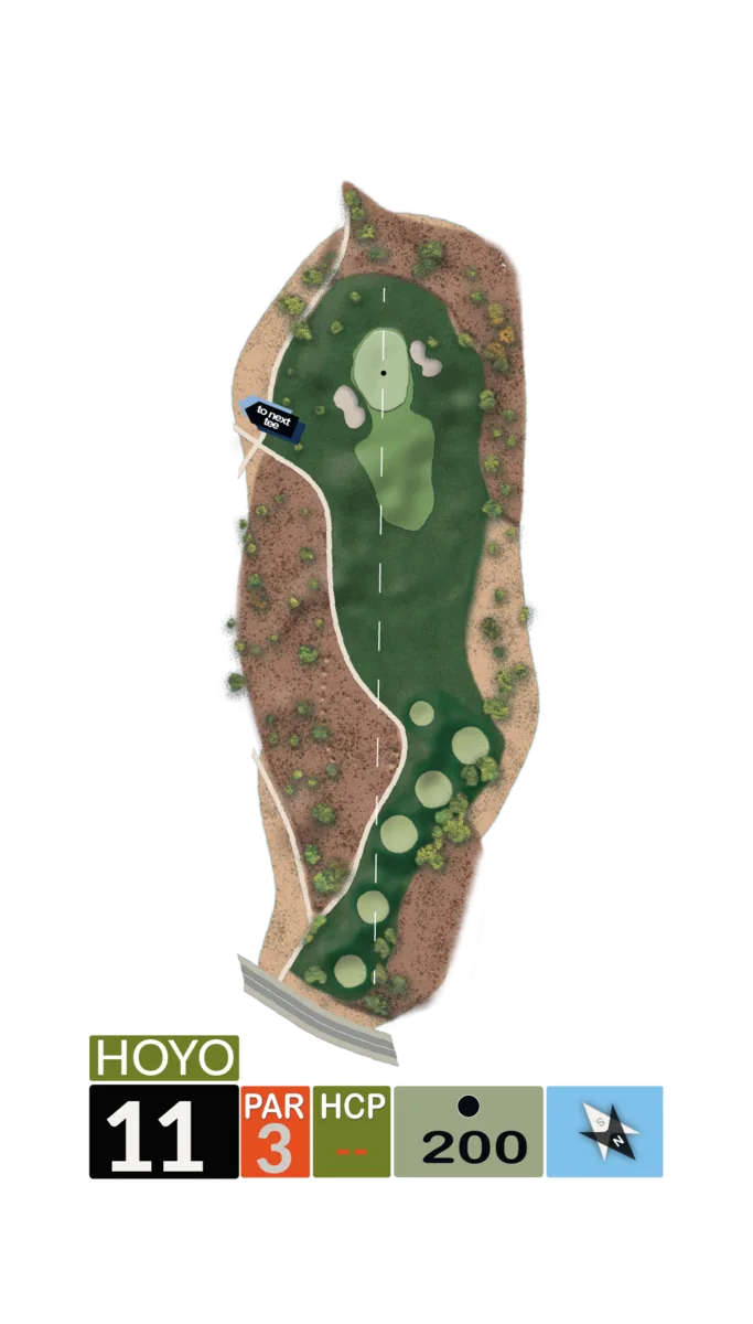 Plano del hoyo 11, par 3, 200 metros