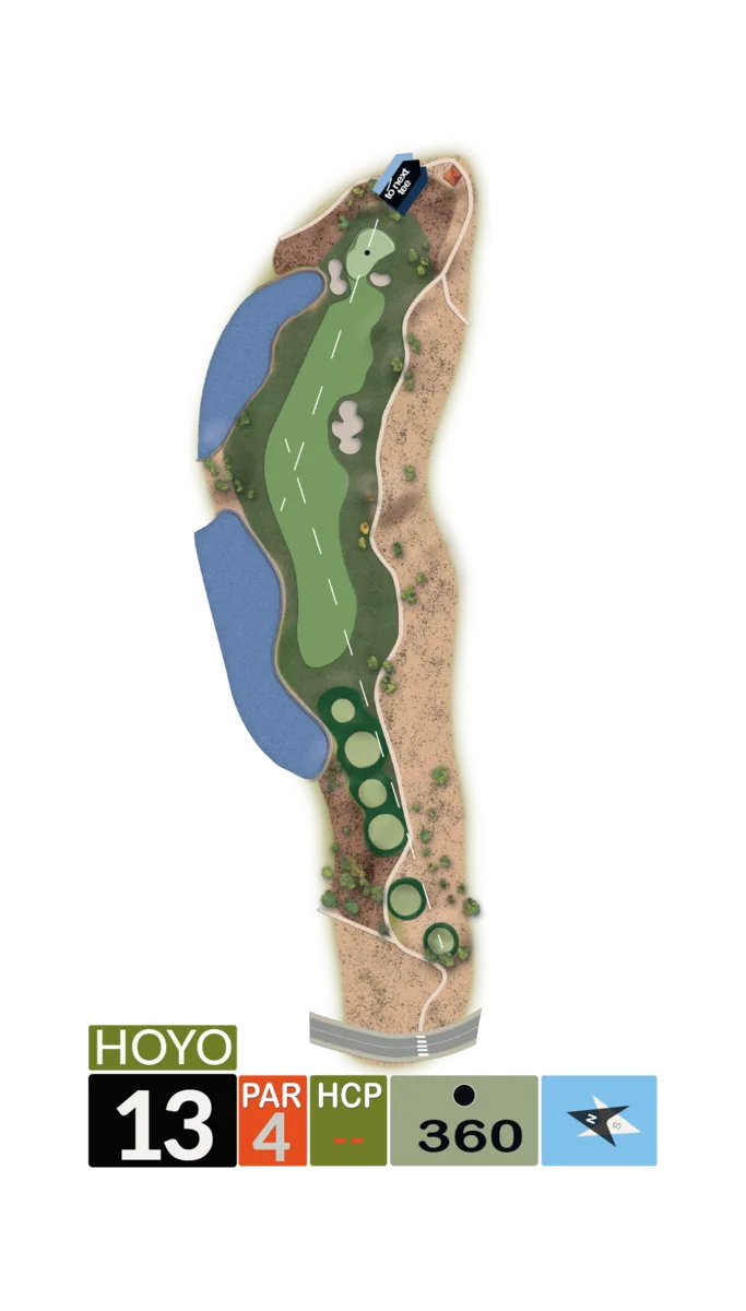 Plano del hoyo 13, par 4, 360 metros
