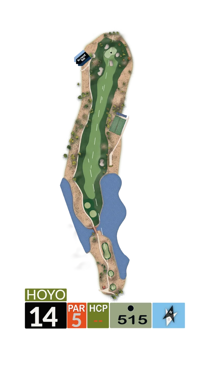 Plano del hoyo 14, par 5, 515 metros
