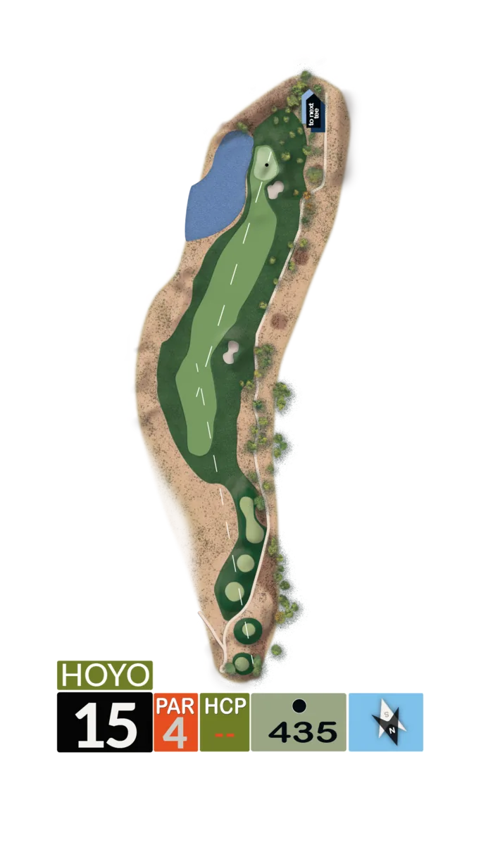 Plano del hoyo 15, par 4, 435 metros