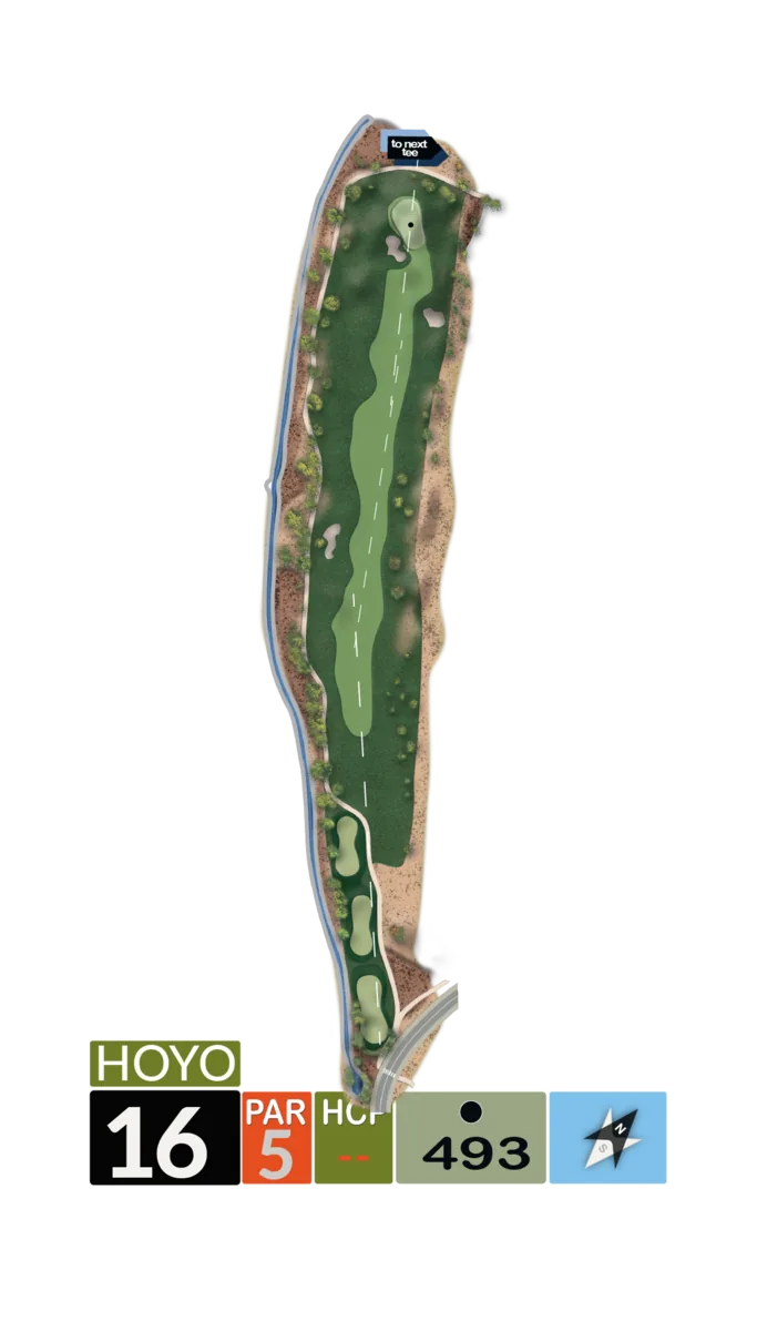 Plano del hoyo 16, par 5, 493 metros