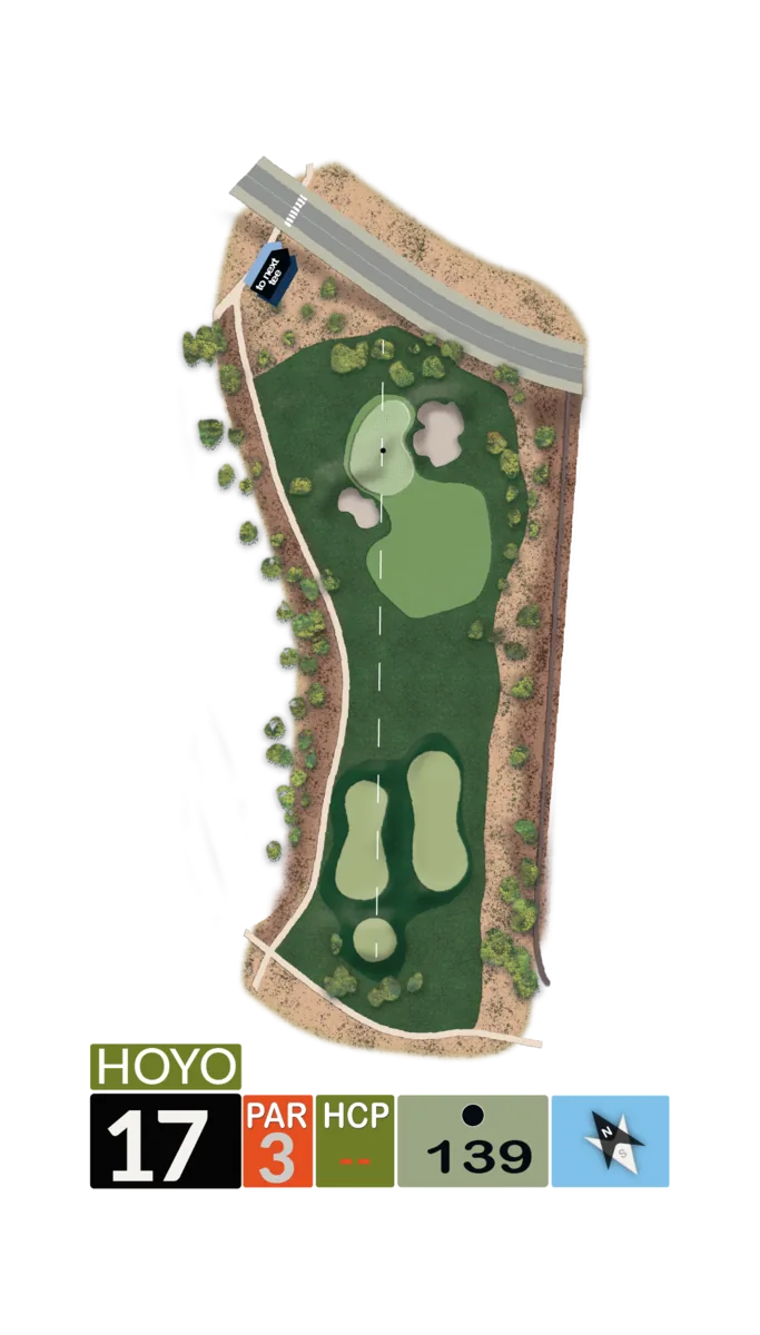 Plano del hoyo 17, par 3, 139 metros